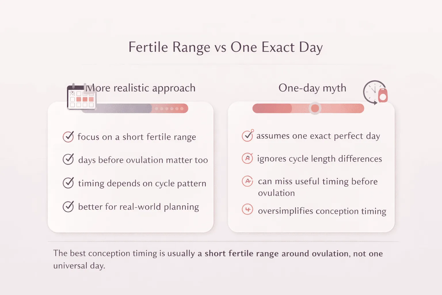 Comparison infographic showing why a fertile range is more useful than relying on one exact predicted day