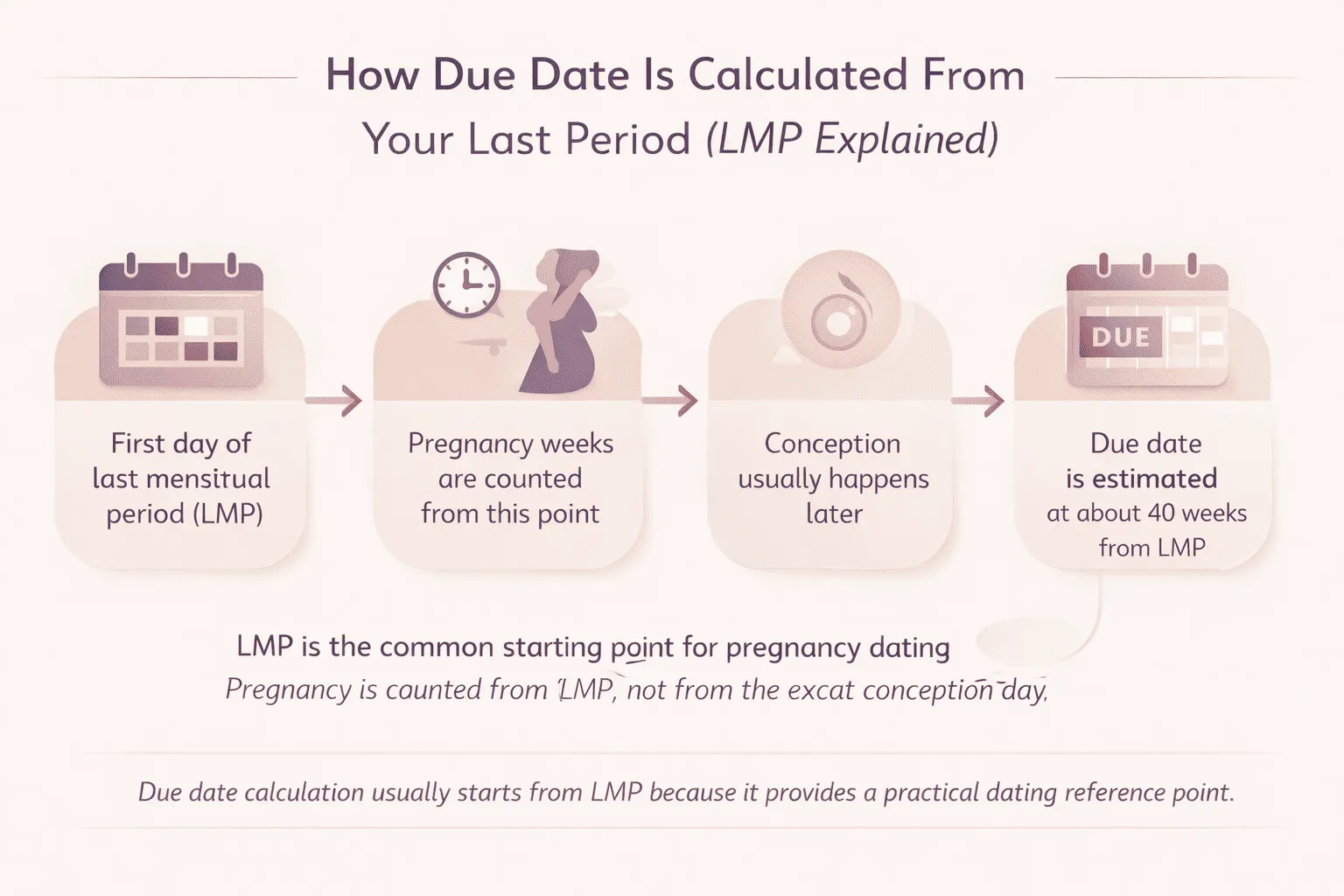 Infographic showing how a due date is calculated from the first day of the last menstrual period